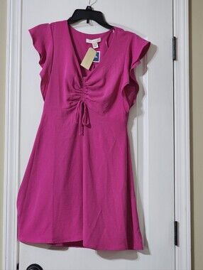 NWT MONTEAU Women's Fuchsia Ruched Front Dress -